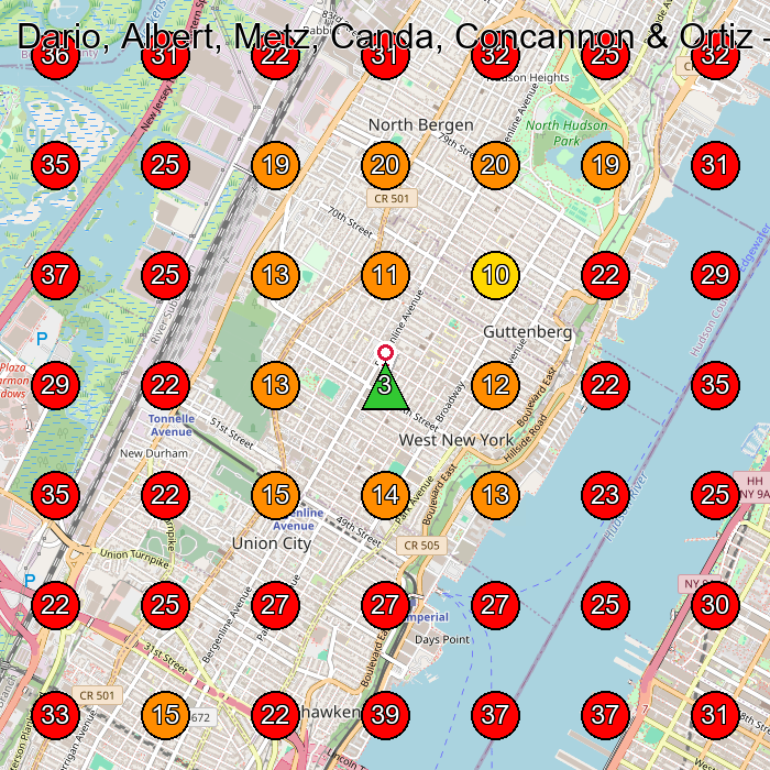 Dario, Albert, Metz, Canda, Concannon & Ortiz GeoGrid visibility map for Personal Injury Attorney in North Bergen